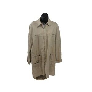 Options Jacket M Khaki Beige Anorak Leslie Fay Linen Blend Hidden Button‎ Down